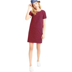 J Crew Dress Striped Red Navy Blue Short Sleeve Crew Neck Back‎ Zip Size S